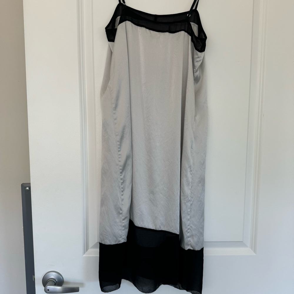 Aritzia Vintage Le Fou Silver Silk Dress | Black Mesh Midi Size S - Picture 8 of 10